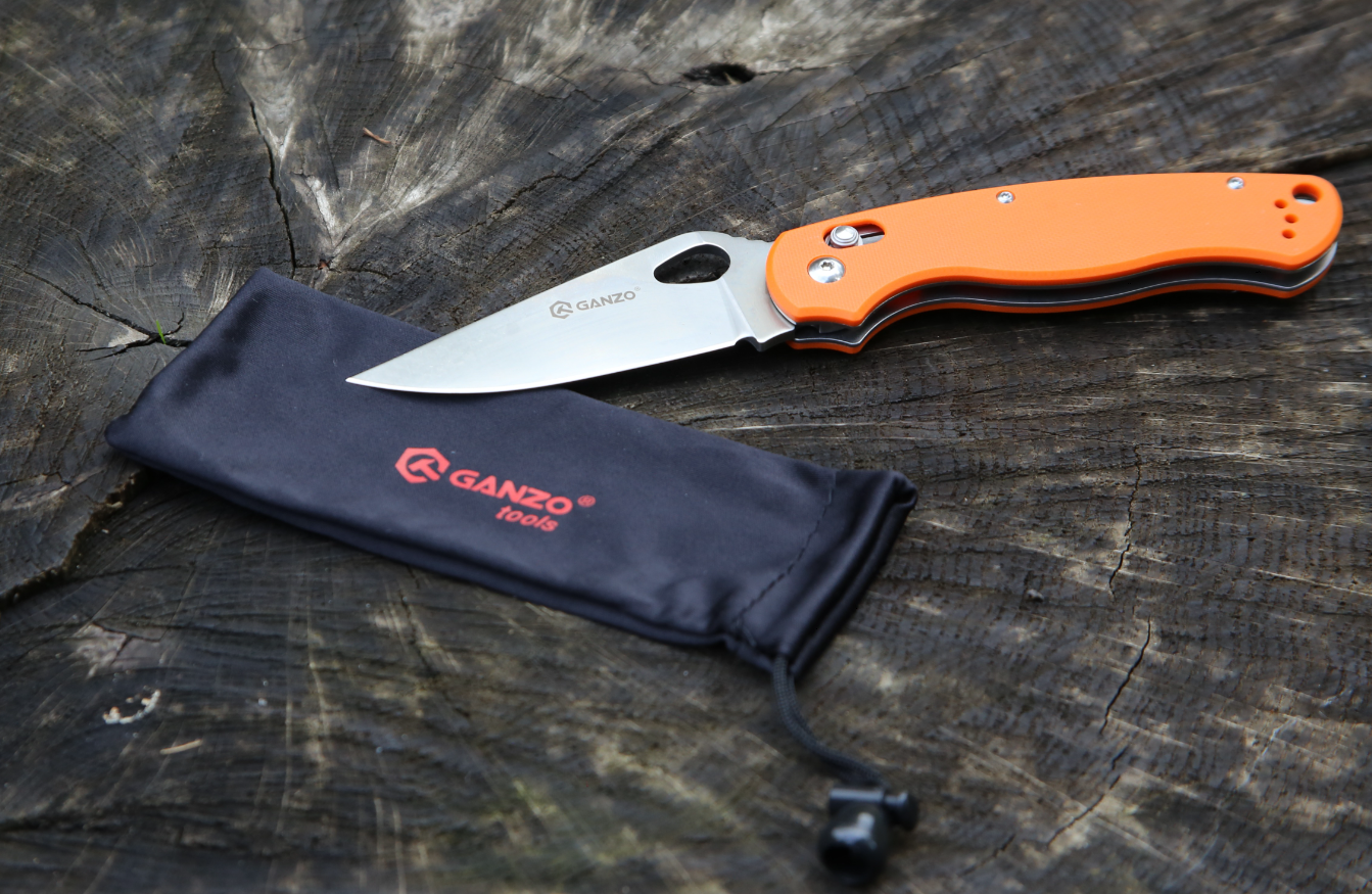 Нож складной GANZO с клипсой, длина клинка 87 мм, сталь 440С, оранжевый