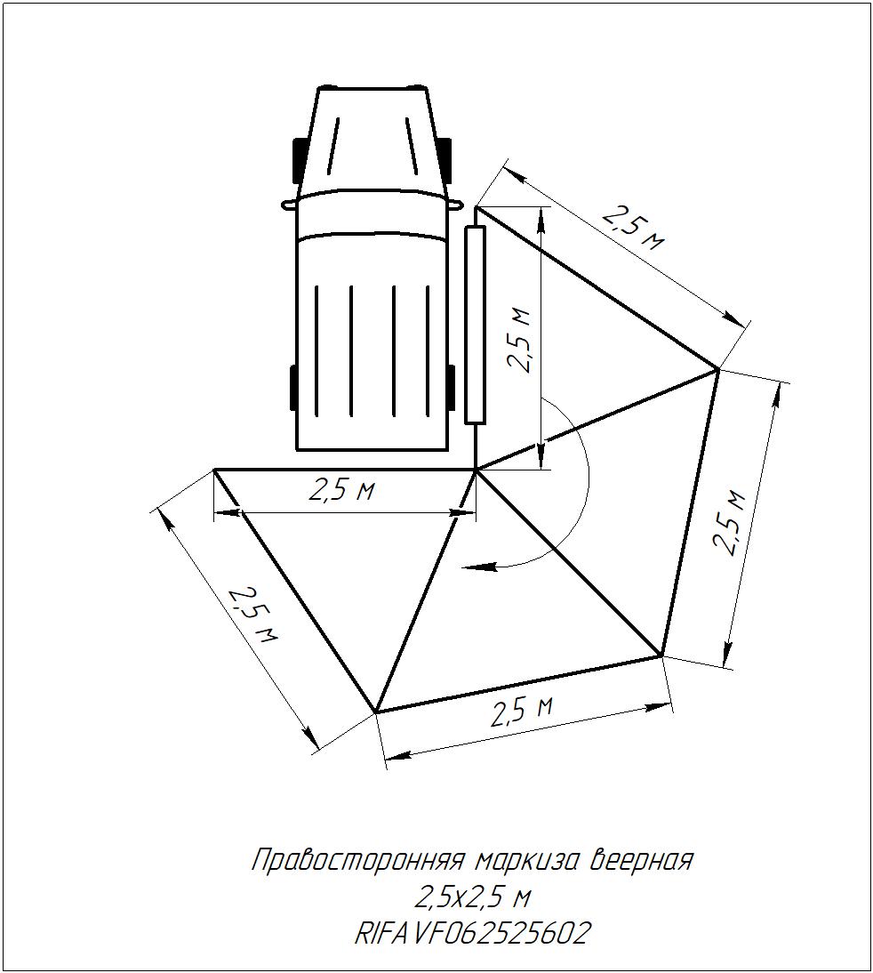 Маркиза автомобильная РИФ веерная 2,5х2,5 м (правая)
