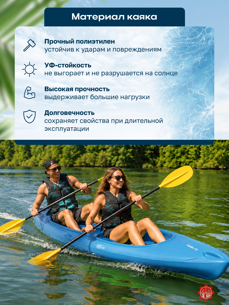 Каяк SEAFLO River Rover XL тандем 13 (400 см), тип Sit-In. синий.