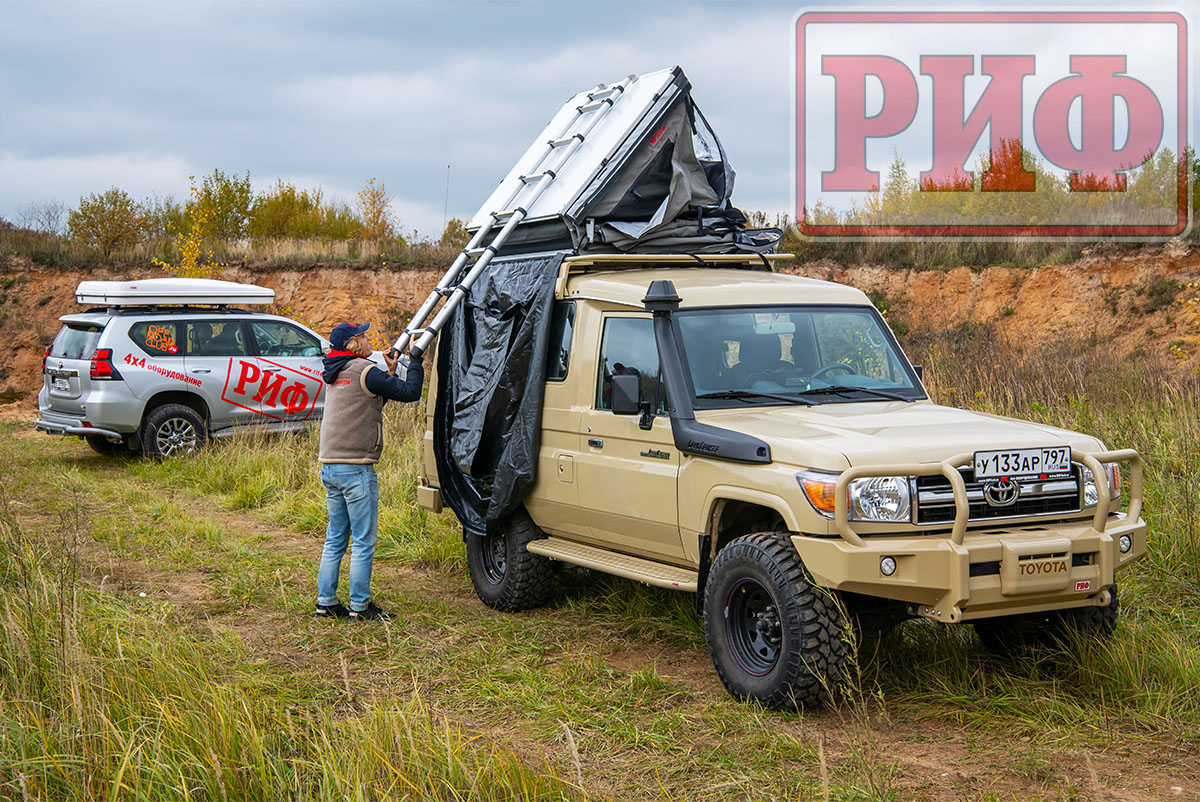 Палатка на крышу автомобиля РИФ Soft RT02-160 PRO, тент серый, 160х(240+70)х115 см