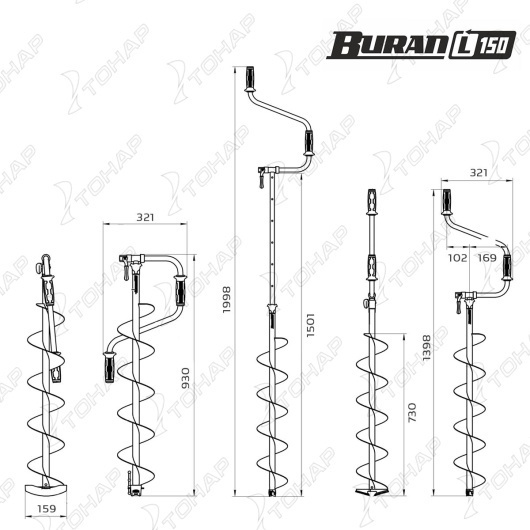 Ледобур ТОНАР BURAN 150L левое вращение, цельнотянутый шнек