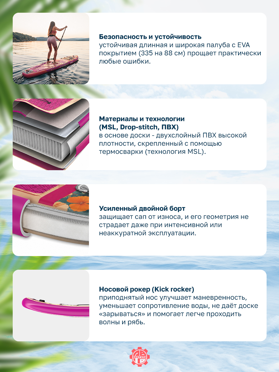 Сапборд надувной YASKA HAIKU 335x88x15 см (розовый)