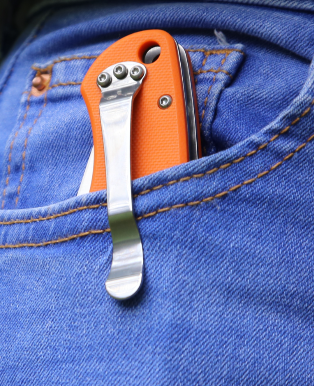 Нож складной GANZO с клипсой, длина клинка 87 мм, сталь 440С, оранжевый