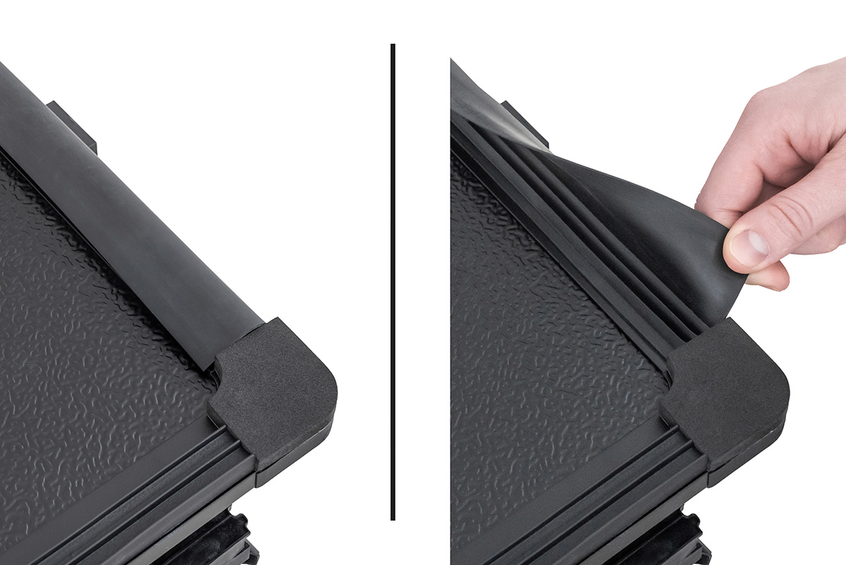 Крышка кузова РИФ для Dodge Ram 2019, трёхсекционная 2000х1813/1740 мм, алюминиевая, черная (6,5 ft)