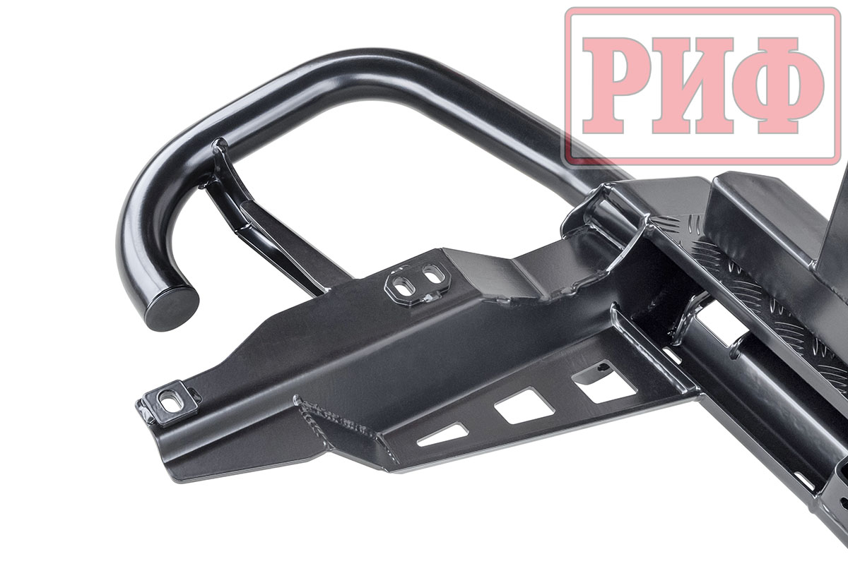 Бампер задний силовой/защита штатного бампера РИФ Toyota Land Cruiser Prado 120 c квадратом под фаркоп, калиткой, подсветкой номера