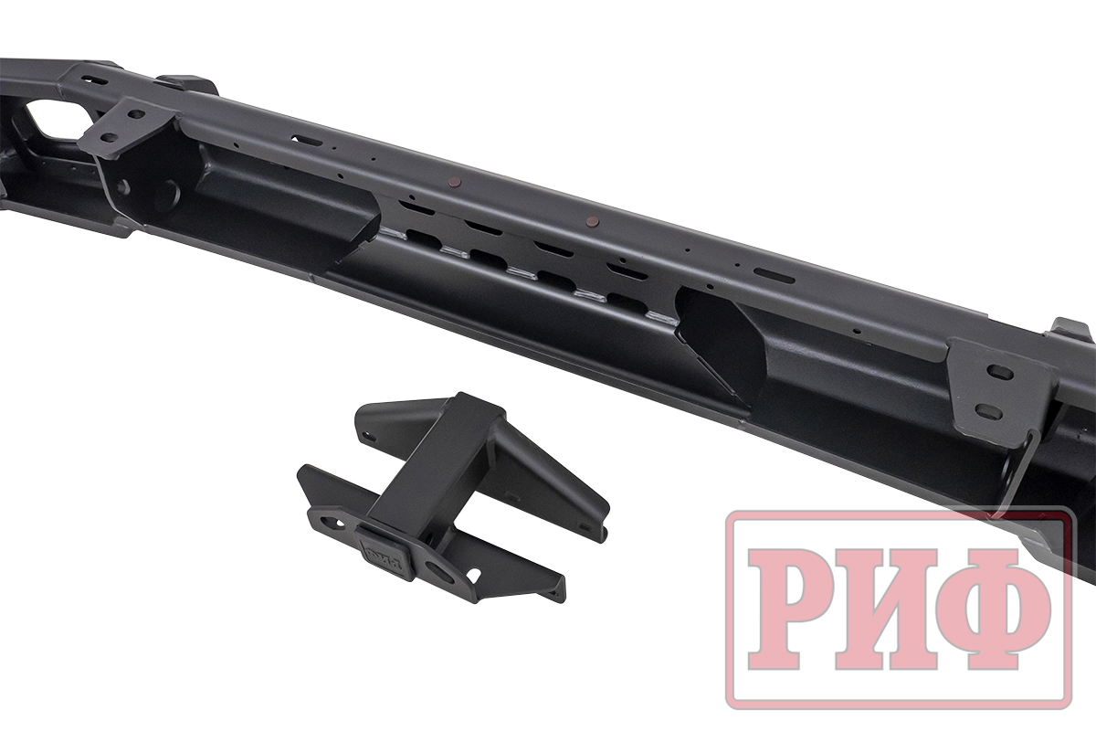 Бампер РИФ силовой задний Jeep Wrangler JL 2018+ с квадратом под фаркоп под штатные фонари, стандарт (для а/м с низкими перед. крыльями)