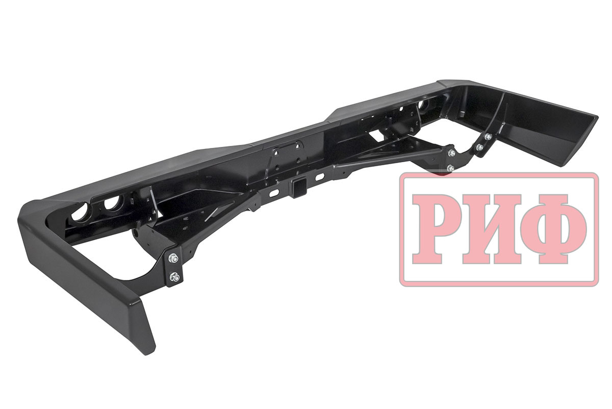 Бампер РИФ силовой задний Toyota Land Cruiser 76 2007-2024 с квадратом под фаркоп и фонарями