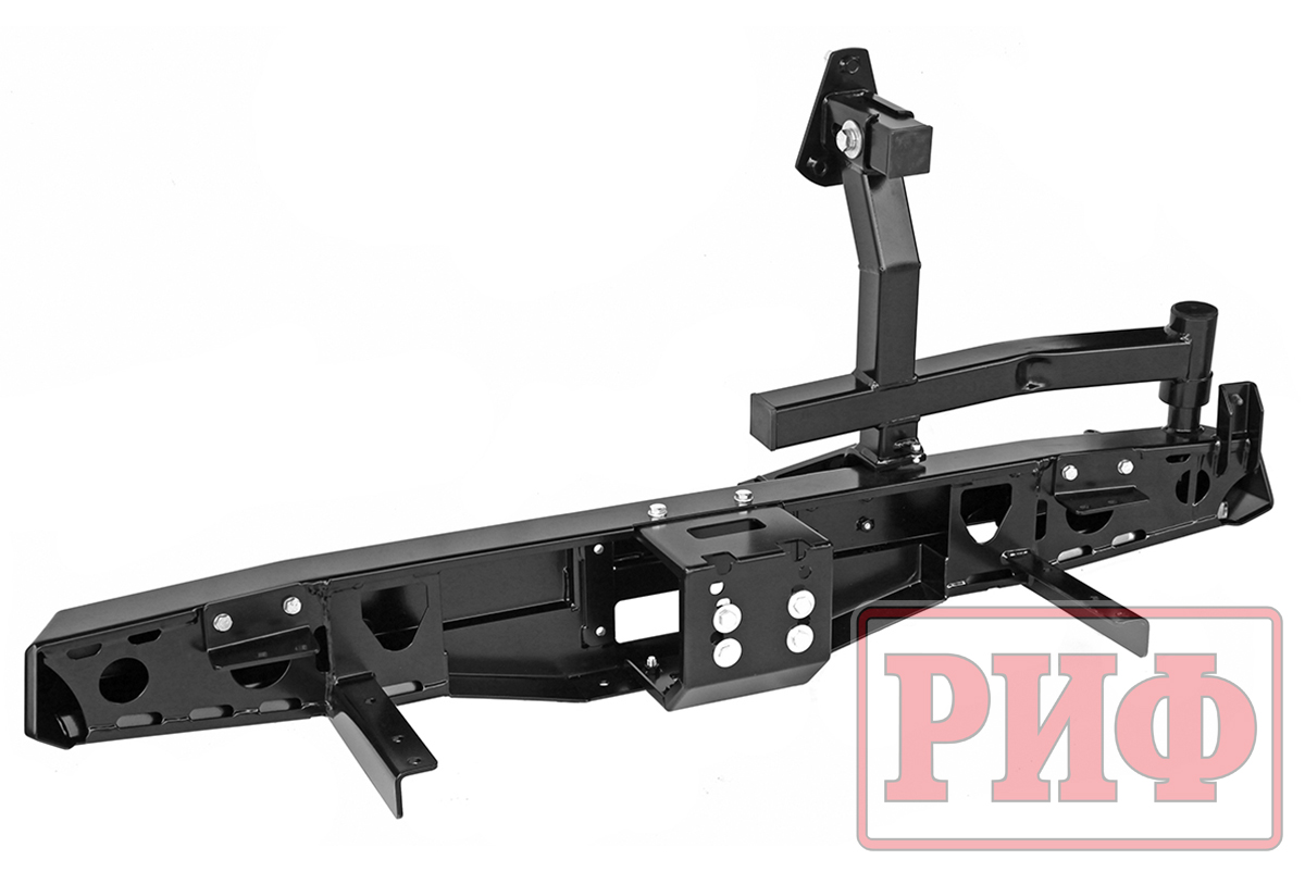 Бампер РИФ задний для УАЗ Хантер с площадкой под лебедку, калиткой и фонарями (лифт)