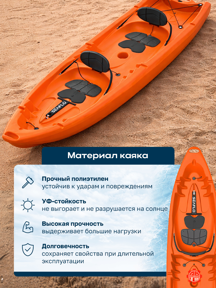 Каяк SEAFLO Explorer XL семейный 2+2, 11,2 (340 см), тип Sit-On-Top, оранжевый