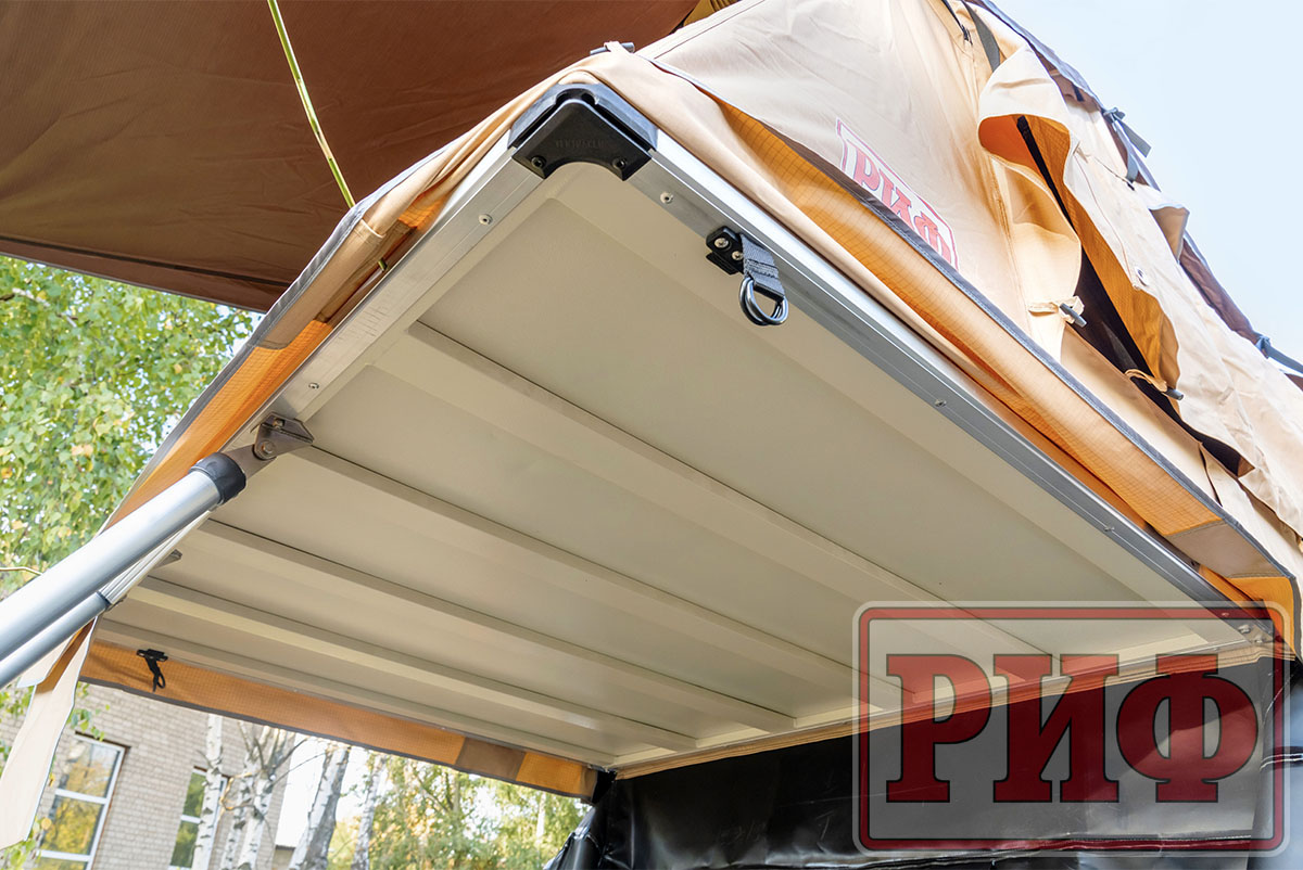 Палатка на крышу автомобиля РИФ Soft RT01-140W, тент песочный, корпус черный, 240х140х130 см