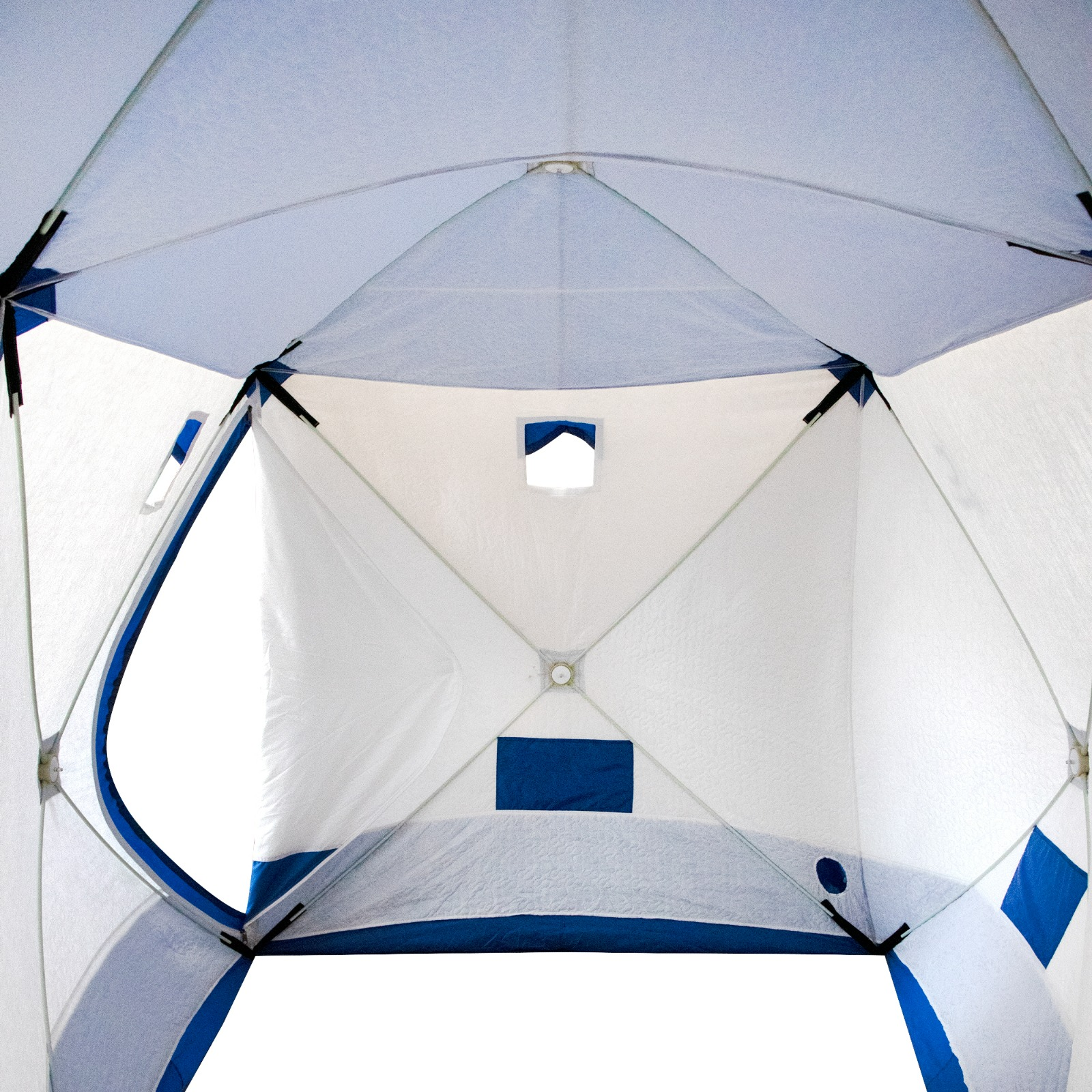Палатка зимняя куб СЛЕДОПЫТ, 3,8х1,9 м, 2-комнатная, 3 слоя , синий/белый
