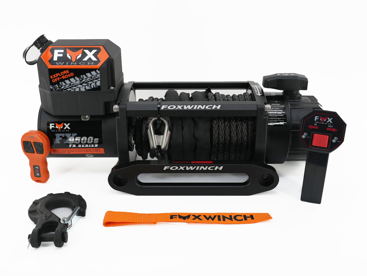 Лебедка автомобильная FOX WINCH 9500s 12V (синтетический трос)