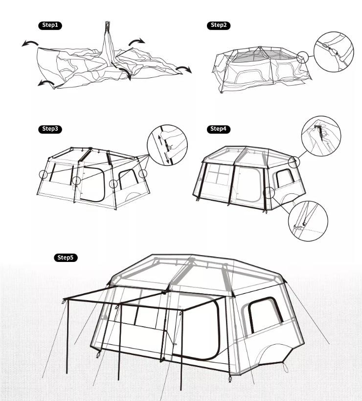 Палатка Naturehike Village 13 автоматическая 5-8-местная, коричневая BlackOut