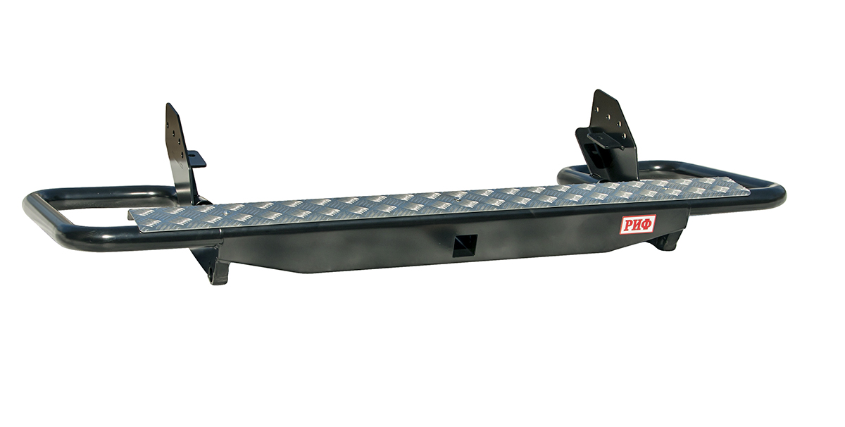 Бампер РИФ задний Mitsubishi L200 (2005-2015г.в.) с квадратом под фаркоп трубный