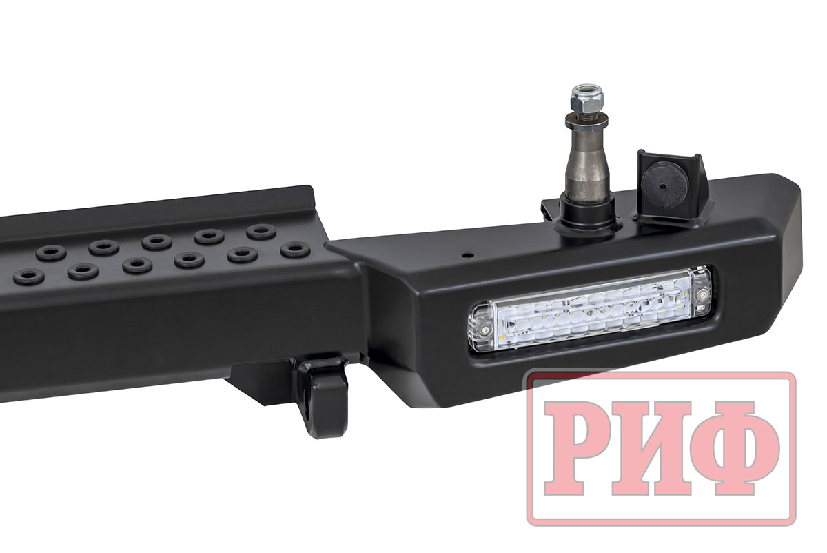 Бампер РИФ силовой задний УАЗ Хантер с фонарями, калиткой, возможностью установки фаркопа, лифт 65 мм