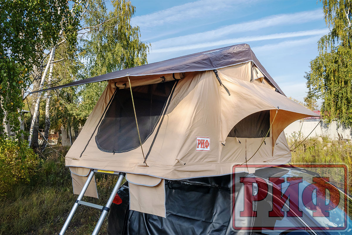 Палатка на крышу автомобиля РИФ Soft RT01-140W, тент песочный, корпус черный, 240х140х130 см