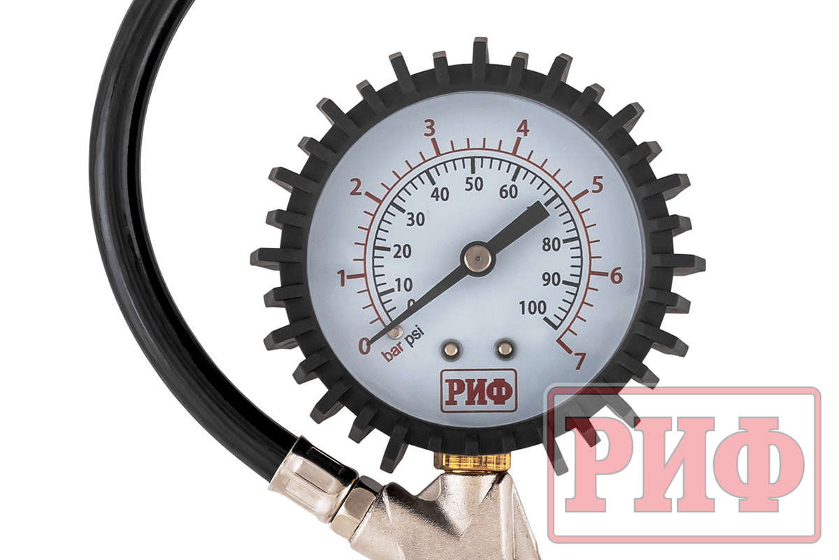 Пистолет для подкачки колес с манометром РИФ от 0 до 7 атм.