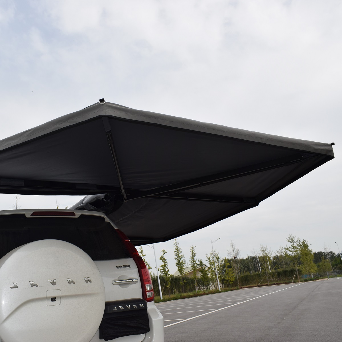 Маркиза автомобильная РИФ веерная, безопорная 2,3х2 м (правая), увеличенная, серая