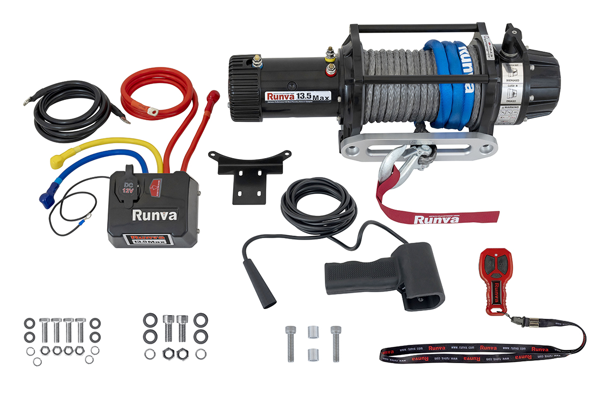 Лебёдка автомобильная электрическая 12V Runva EWB13500MAXSSR 6136 кг MAX влагозащищенная, синтетический трос